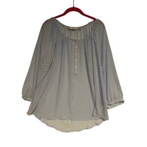 LC Lauren Conrad Women's Size XL Blue Sheer Blouse Top 3/4 Sleeve Textured Dots